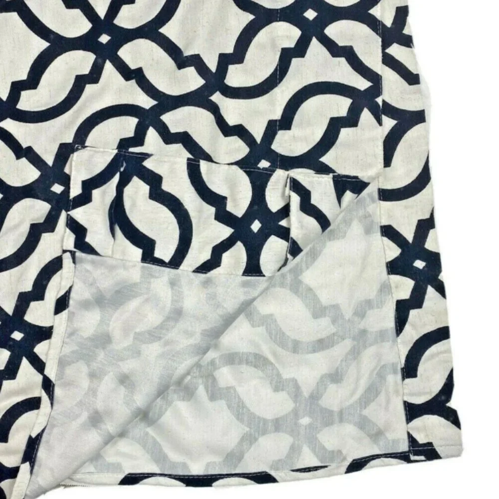 2 Linen Curtains Panels Navy Blue Trelllis Luxury